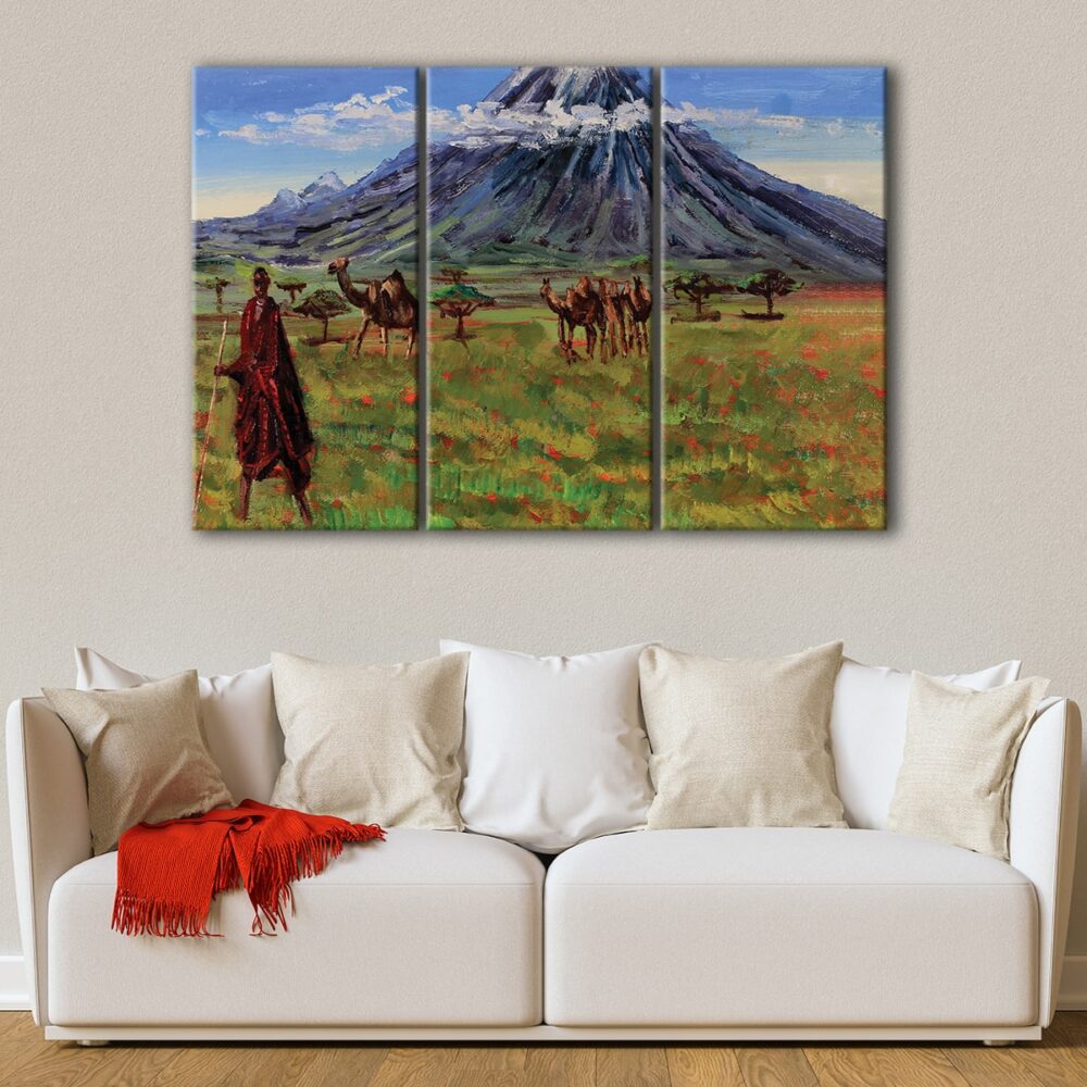 3 panels masai shepherd canvas art