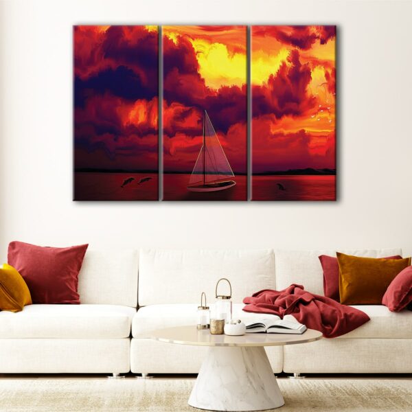 3 panels ocean sunset canvas art