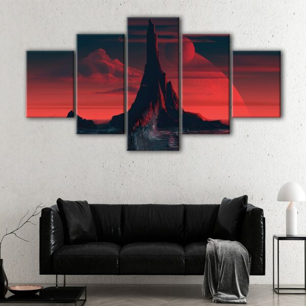 5 panels fantasy red mountain canvas art