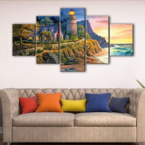 5 panels lighthouse giclee canvas art