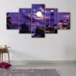 5 panels lighthouse under the moon canvas art