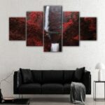 5 panels red autumn waterfall canvas art