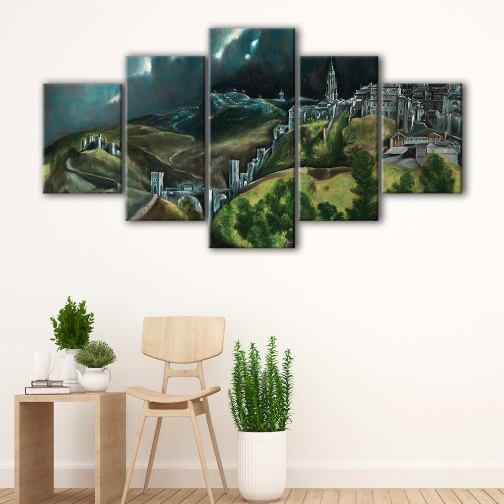 5 panels view of toledo canvas art