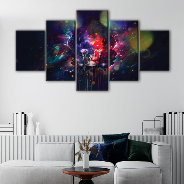 5 panels watercolor skull canvas art