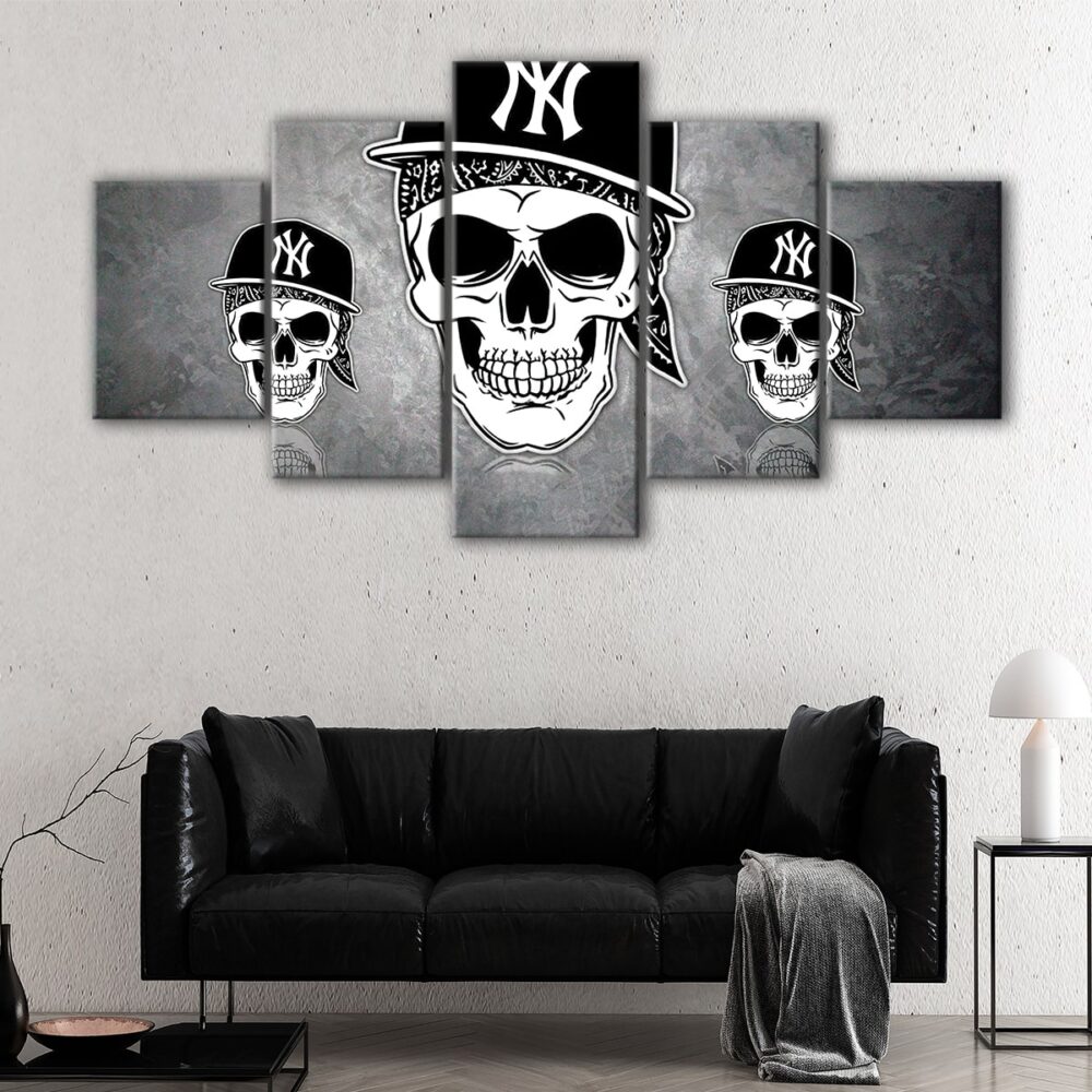 5 panels yankees gangster skull canvas art