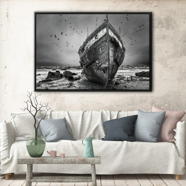 abandoned boat floating frame canvas