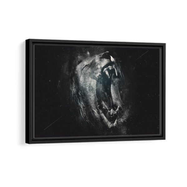 angry lion framed canvas black frame