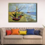 boats on the beach floating frame canvas