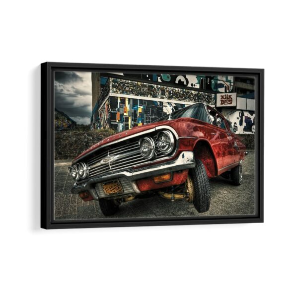 bouncing chevy impala framed canvas black frame