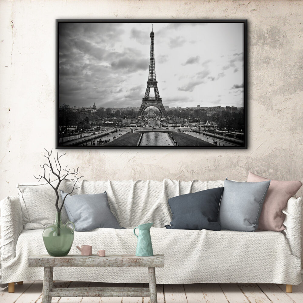 eiffel tower black and white floating frame canvas