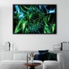 electric green skull floating frame canvas