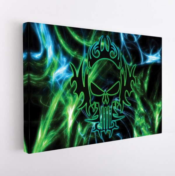 electric green skull stretched canvas