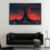 fantasy red mountain floating frame canvas