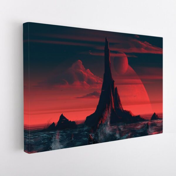 fantasy red mountain stretched canvas