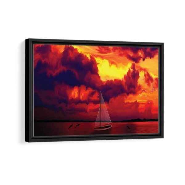 ocean sunset framed canvas black frame