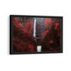 red autumn waterfall framed canvas black frame