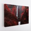 red autumn waterfall stretched canvas