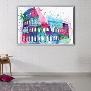 rome watercolor colosseum floating frame canvas