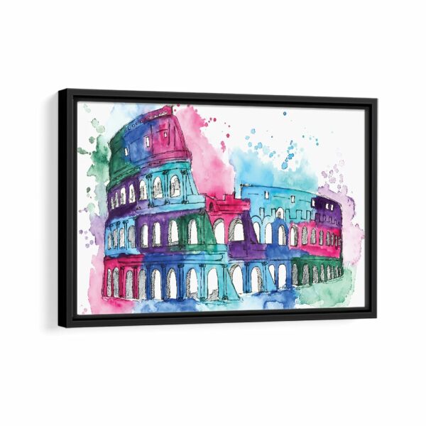 rome watercolor colosseum framed canvas black frame