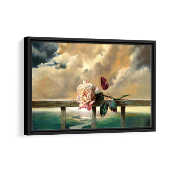 rose on the beach framed canvas black frame