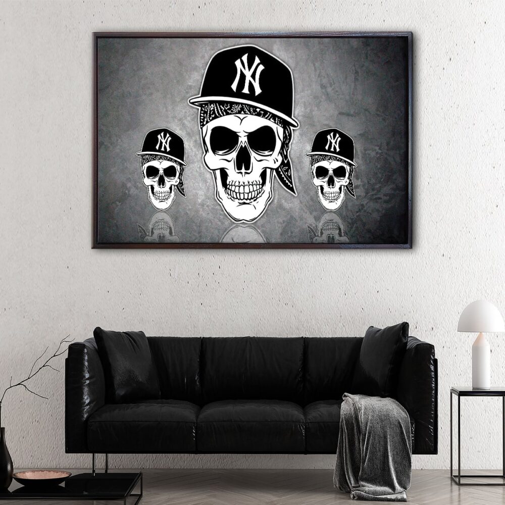 yankees gangster skull floating frame canvas