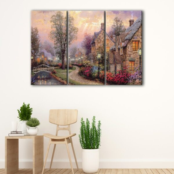 3 panels lamplight lane canvas art