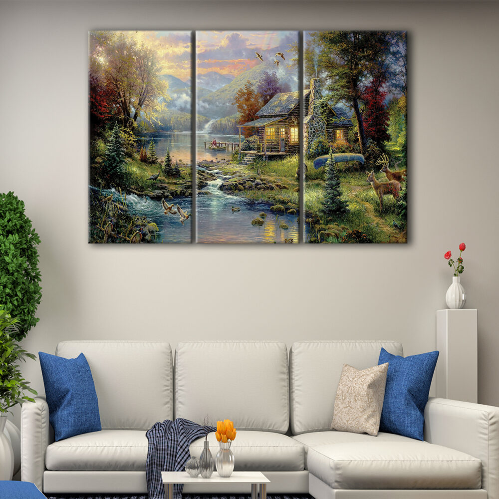 3 panels nature s paradise thomas kinkade canvas art