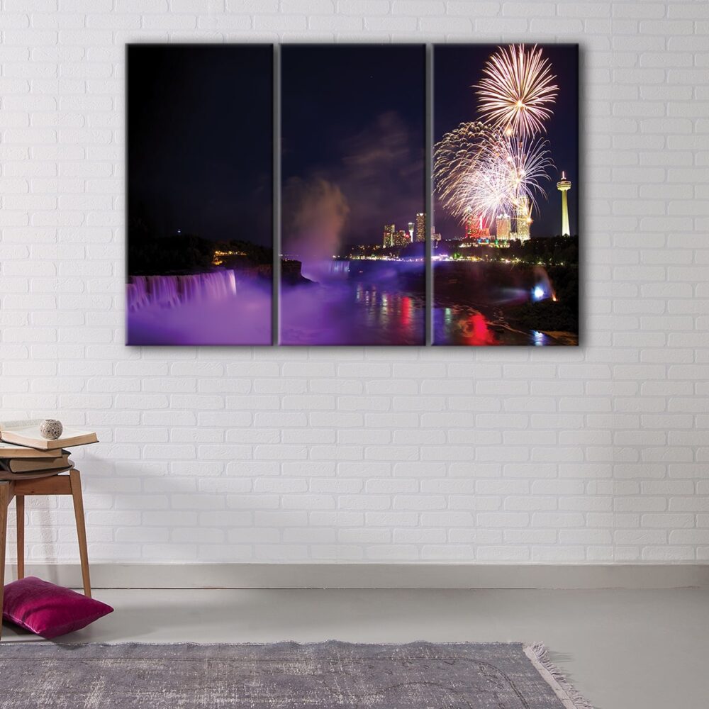 3 panels niagara falls fireworks canvas art