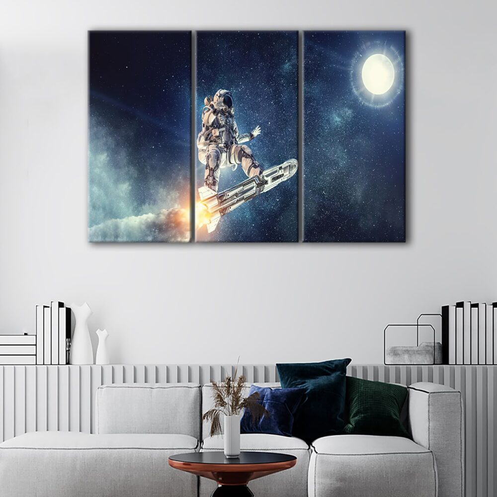 tableau tryptique astronaute roquette 