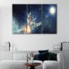 3 panels rocket skateboard canvas art