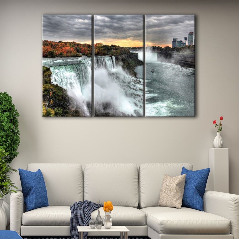 3 panels sunset at niagara falls canvas art