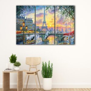 3 panels tea time in paris canvas art