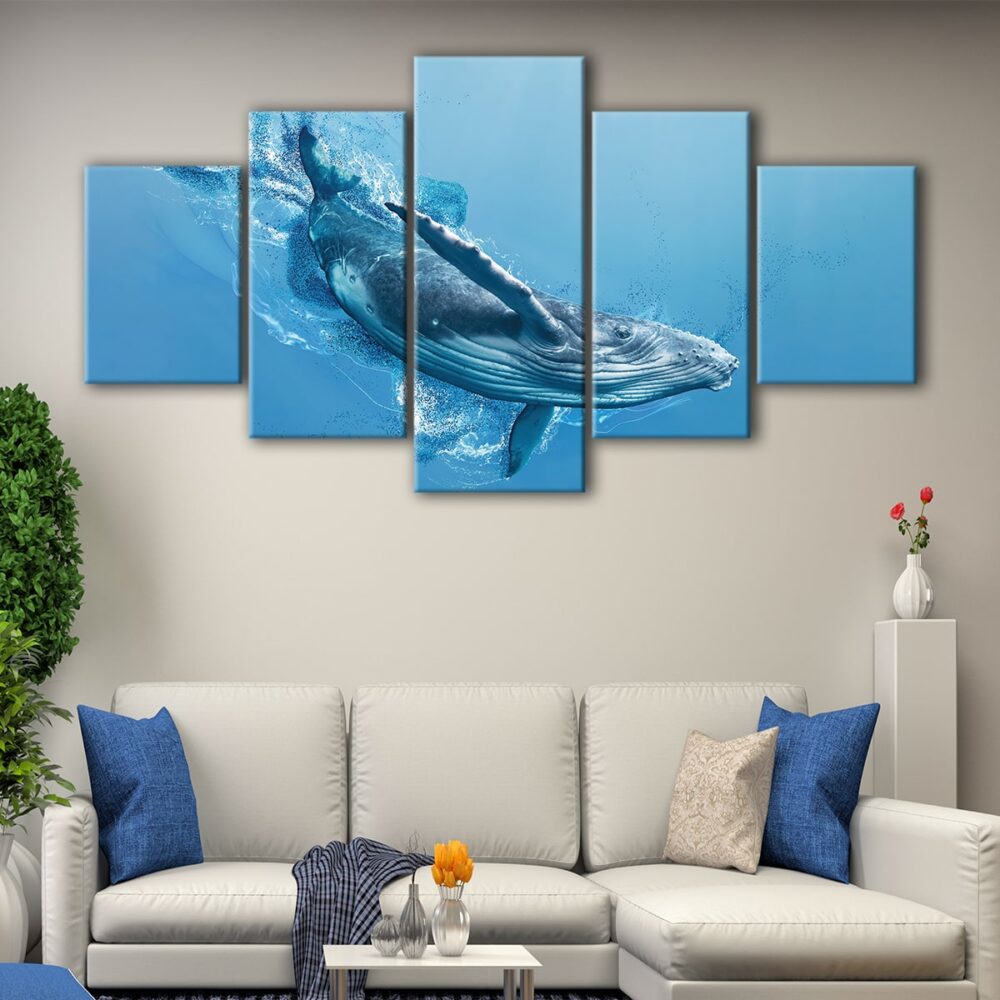 tableau baleine bleue 5 pièces