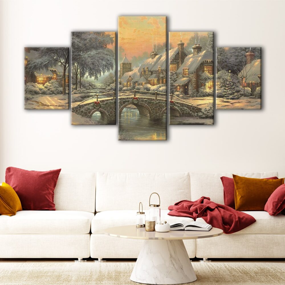 5 panels cobblestone christmas canvas art