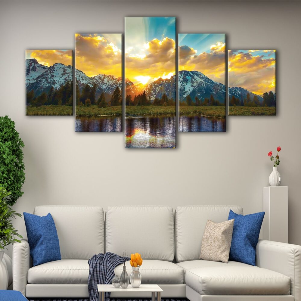 5 panels grand teton park canvas art