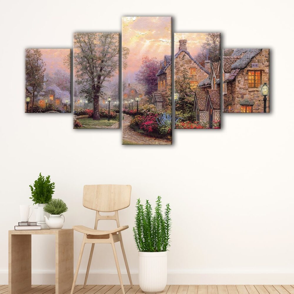 5 panels lamplight lane canvas art