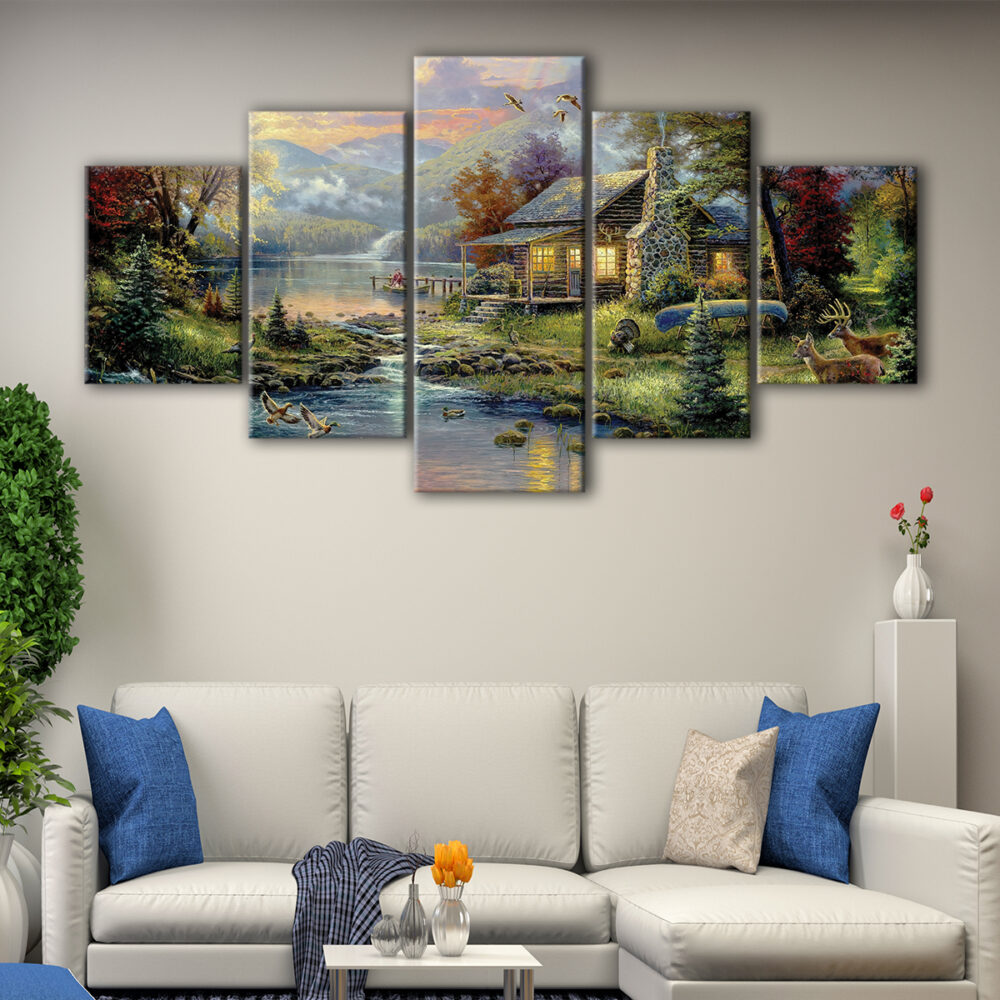 5 panels nature s paradise thomas kinkade canvas art