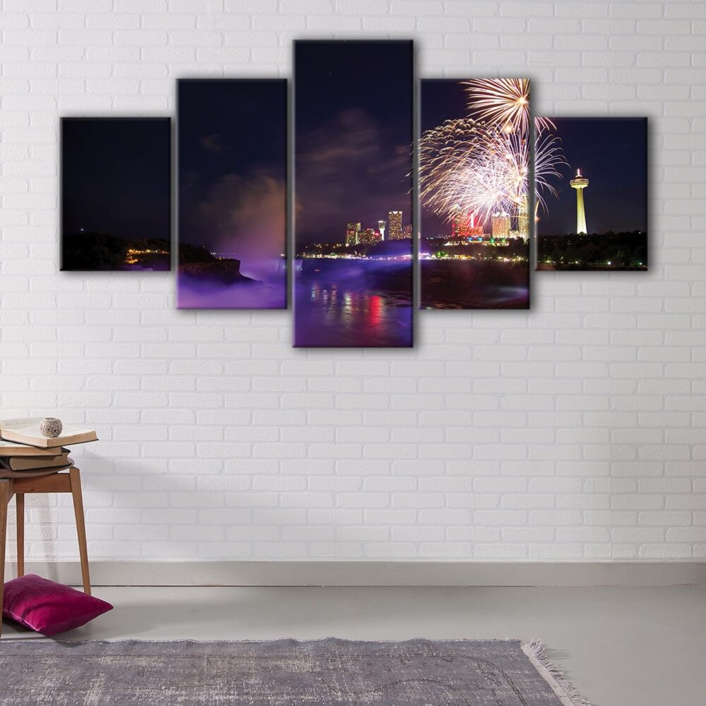 5 panels niagara falls fireworks canvas art