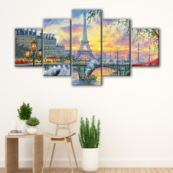 5 panels tea time in paris canvas art