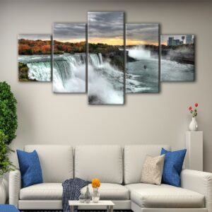 5 panels sunset at niagara falls canvas art