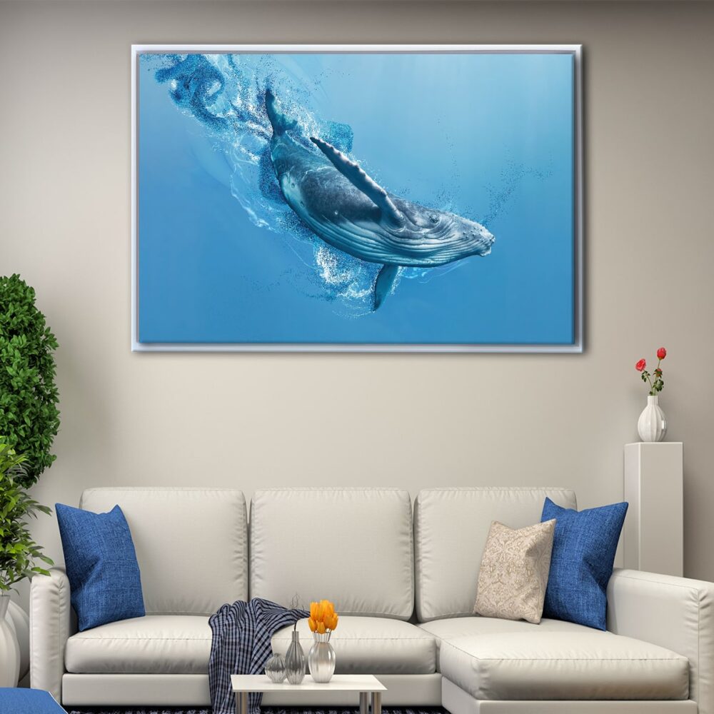 tableau baleine bleue avec cadre flottant