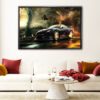 gtr in fire floating frame canvas