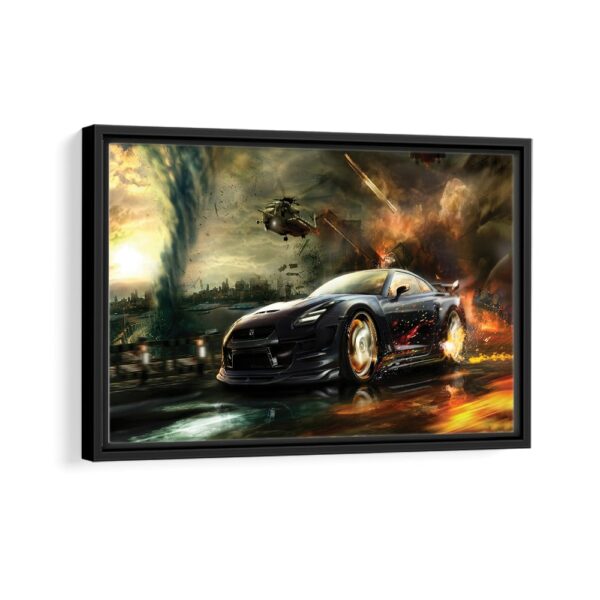 gtr in fire framed canvas black frame