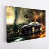 gtr in fire stretched canvas