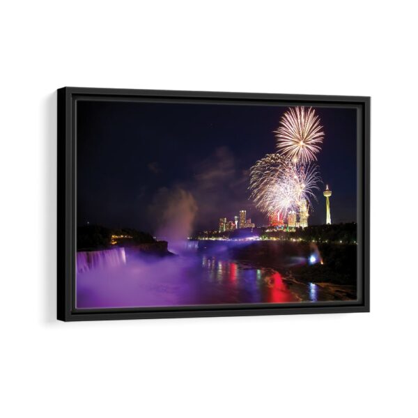 niagara falls fireworks framed canvas black frame