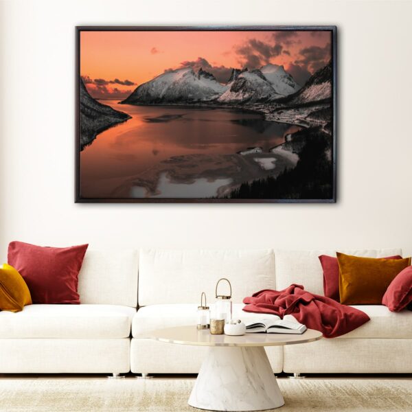 snowy mountains floating frame canvas
