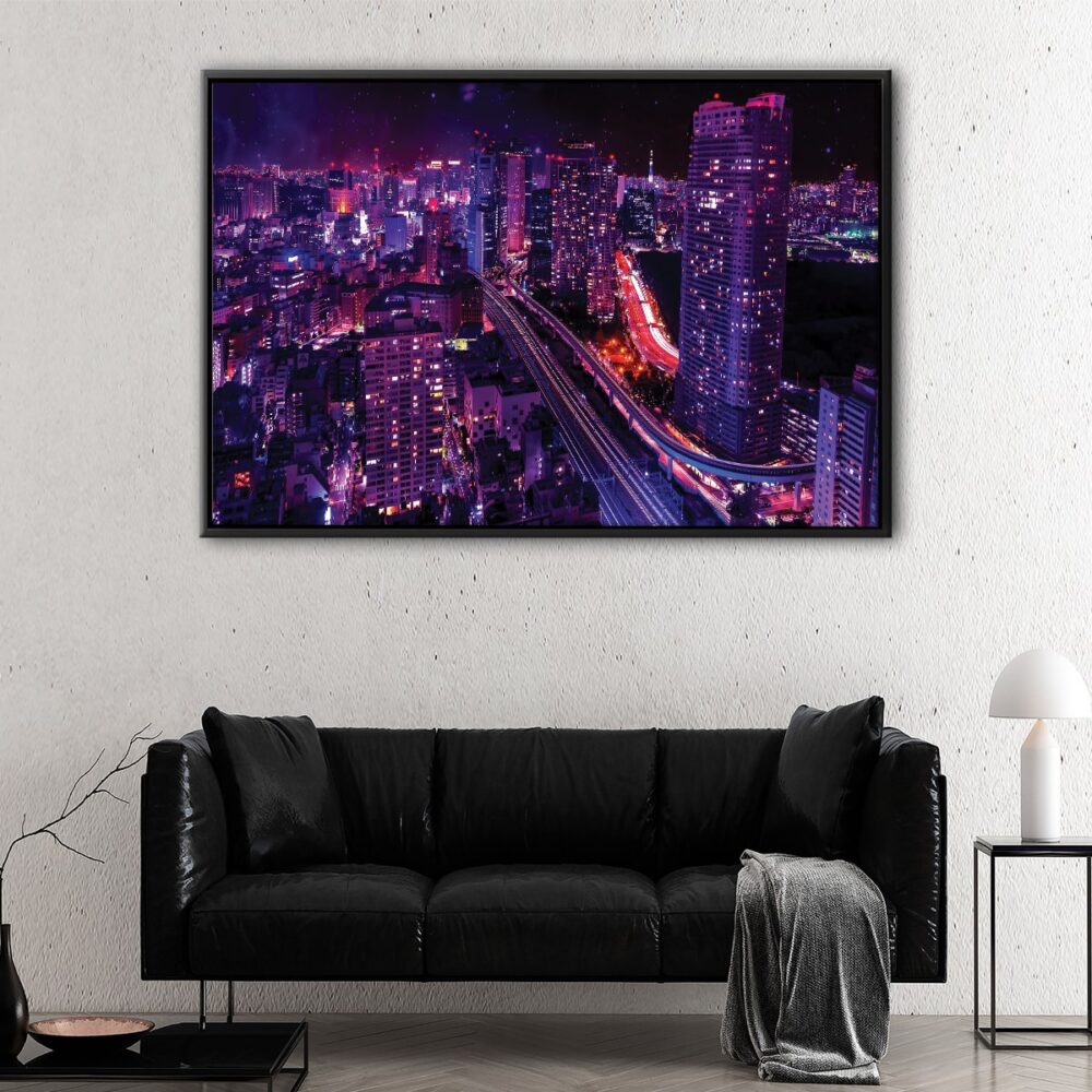 tokyo by night floating frame canvas