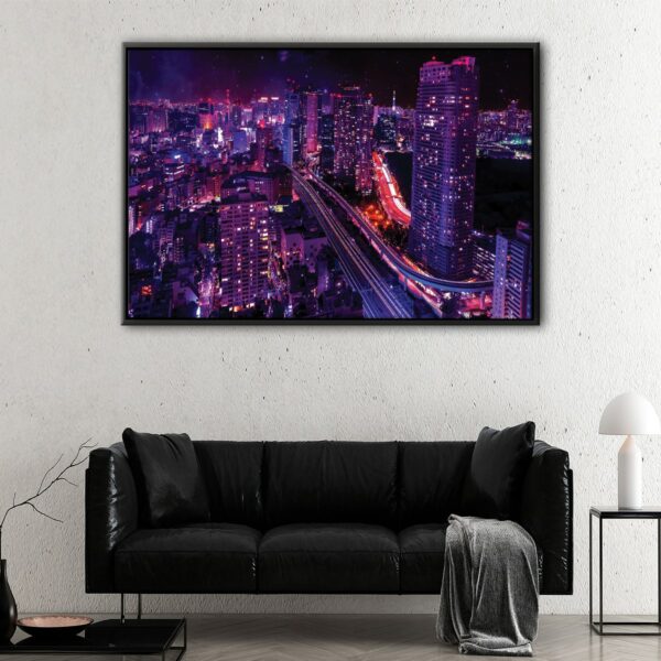 tokyo by night floating frame canvas