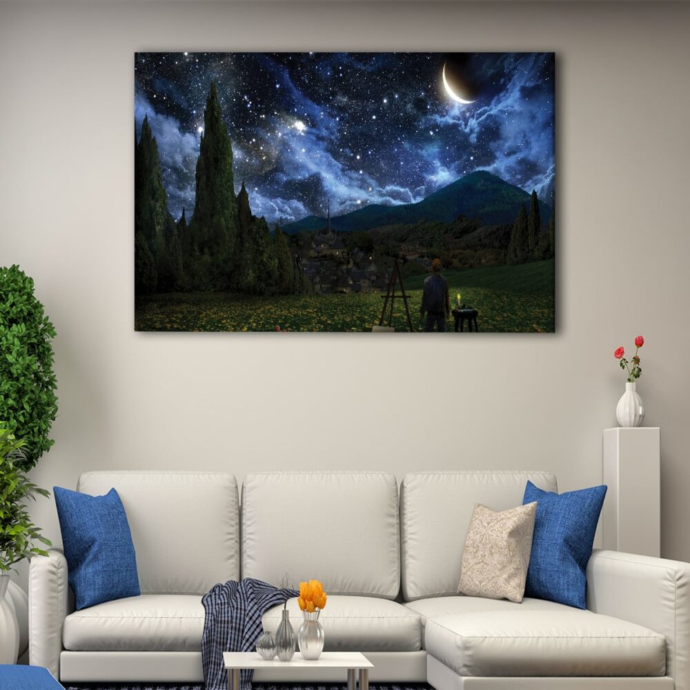 1 panels van gogh watching stars canvas art