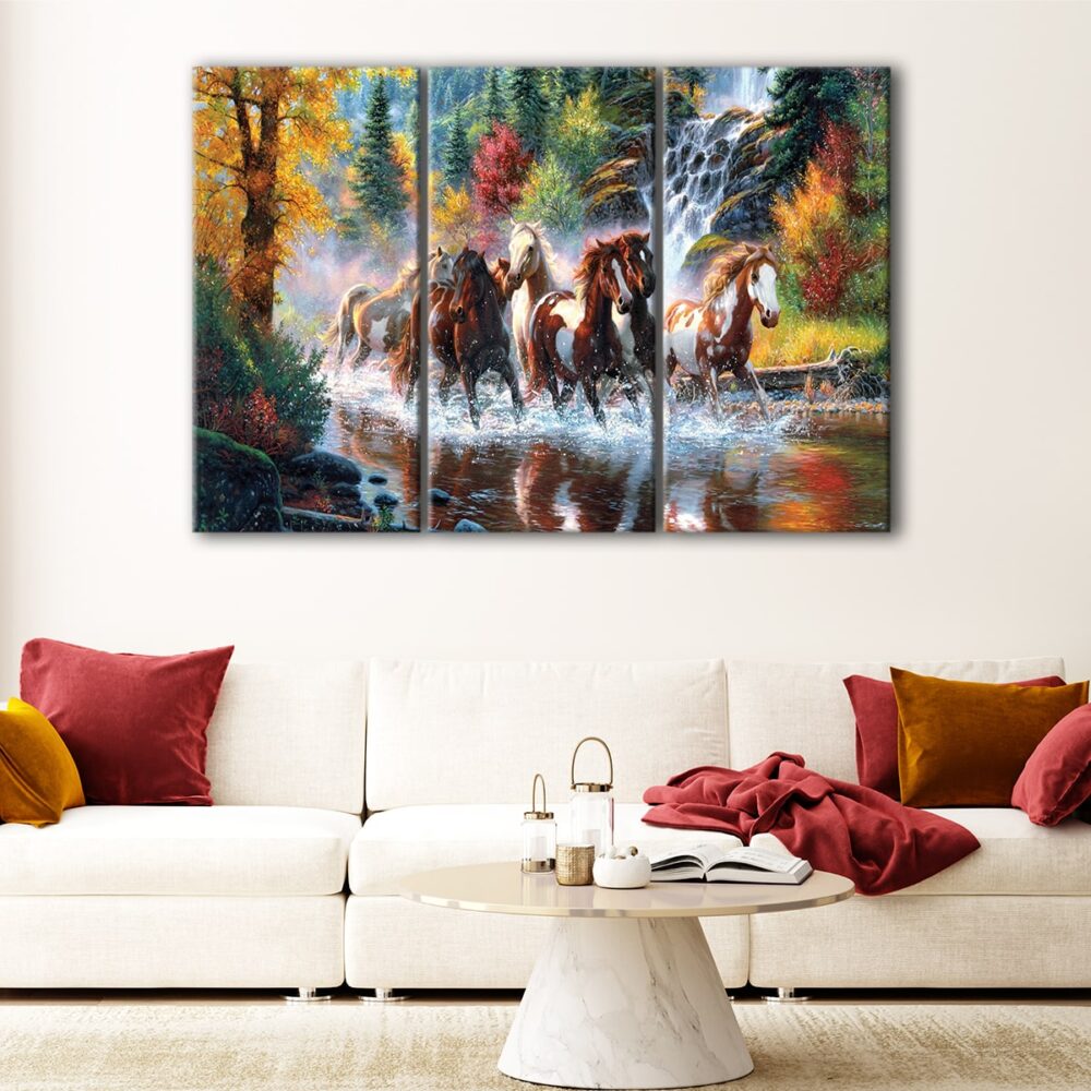 3 panels wild horses canvas art